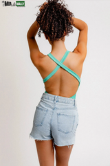 Ribbed Back Criss Cross Sleeveless Bodysuit